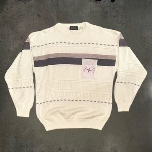 Vintage 90s Sundays Abstract Patch Textured Knit White/Pink/Purple